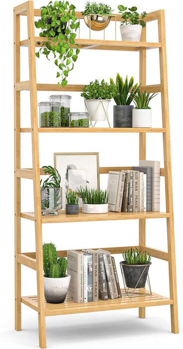 Natural Bamboo 4 Tier Bookshelf Freestanding Organizing