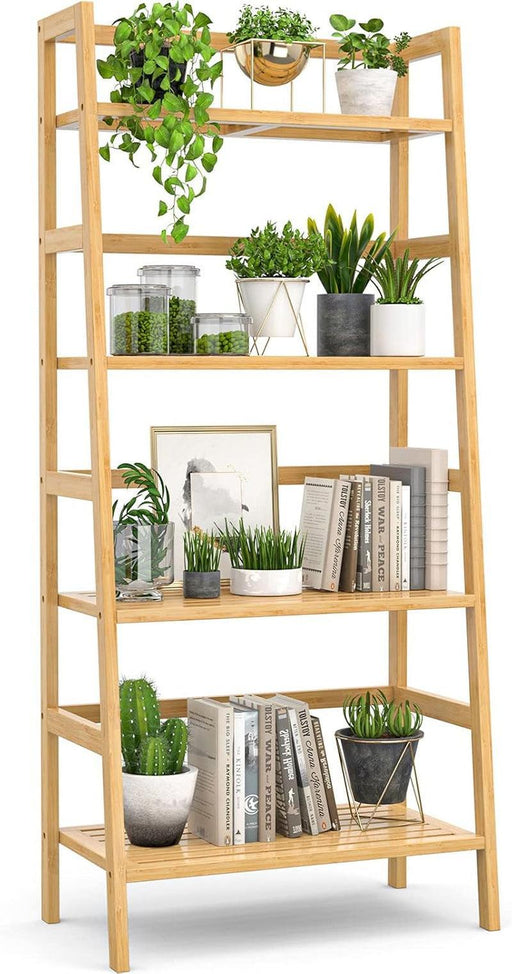 Natural Bamboo 4 Tier Bookshelf Freestanding Organizing