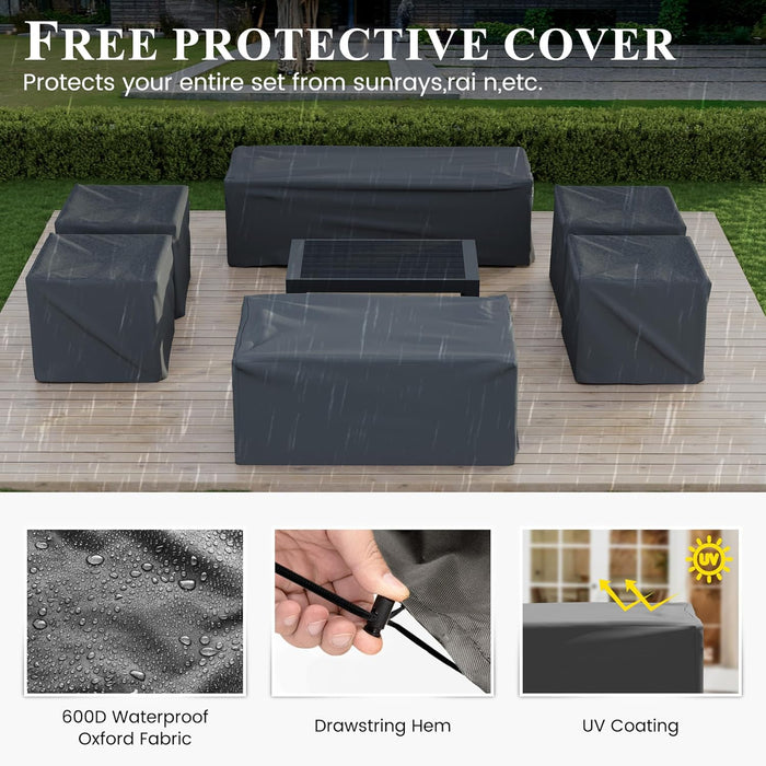 Aluminum Patio Furniture Set, 7 Piece Metal Outdoor Furniture Set, Patio Furniture Set with Waterproof Covers for Backyard Garden（Grey）