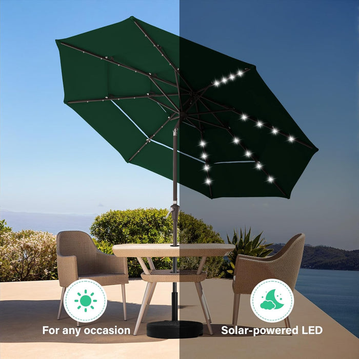 9 Ft 3-Tier Outdoor LED Lighted Patio Umbrella W/Crank, Dark Green