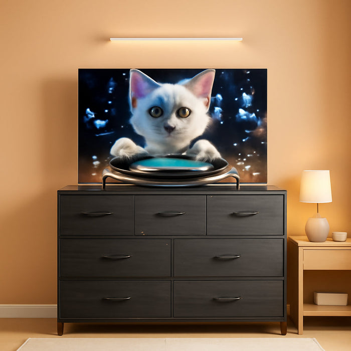 Dresser TV Stand, Entertainment Center with Fabric Drawers, Media Console Table with Metal Frame and Wood Top for TV up to 45 Inch, Chest of Drawers for Bedroom, Charcoal Black Wood Grain Print