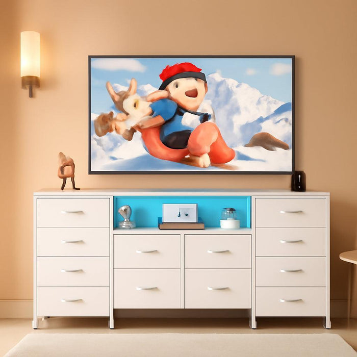White TV Stand Dresser With IntegratedLEDs 65To75InchTV
