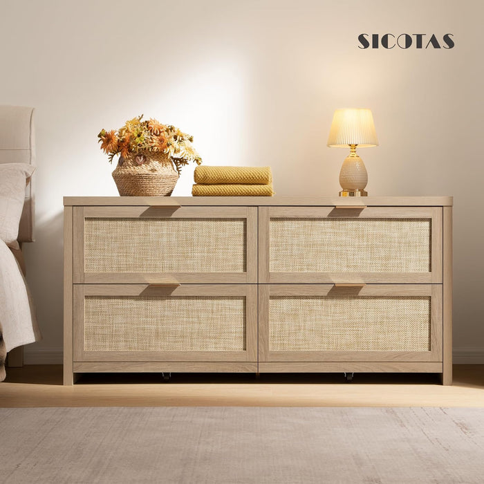 60.8 Inch Dresser CaramelOakFinish Storage Drawers