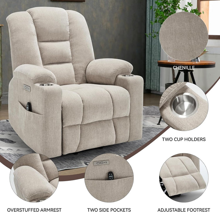 Power Lift Recliner Chair for Elderly with Massage & Heat, Chenille, Beige