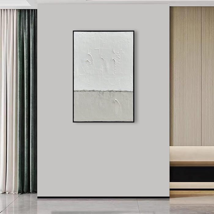 Art Hand-Painted White and Grey Art Oil Painting Modern Minimalist Abstract Art Home Office Wall Decoration Art 36X24 Inches (With Solid Wood Exterior Frame)