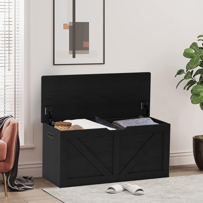 Black 39.4 Inches PremiumSolidWood Entryway Storage Bench