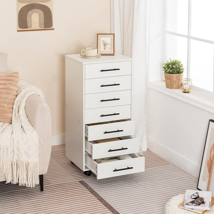 7-Drawer Chest, File Cabinet, Wooden File Cabinet, Office Cabinet with Drawers, Storage Cabinet, for Home Office, Study, Easy Assembly, White WT07WJ01