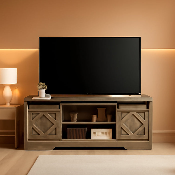 Farmhouse Sliding Barn Door TV Stand for Tvs up to 65 Inch, Modern Storage Entertainment Center, Wood Media Console Table Cabinet 3-Level Adjustable Shelf for Living Room, Wash Grey