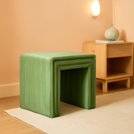 Modern Channel Tufted Velvet Ottoman Home Décor|Ottoman for Living Room & Bedroom - Green