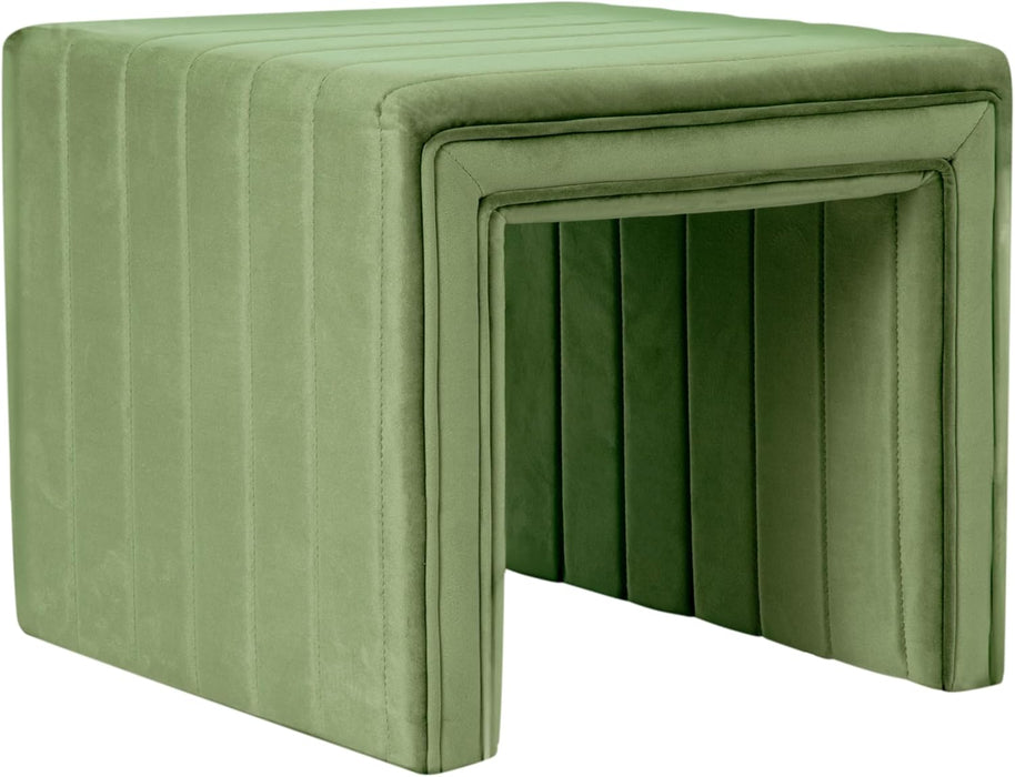 Modern Channel Tufted Velvet Ottoman Home Décor|Ottoman for Living Room & Bedroom - Green