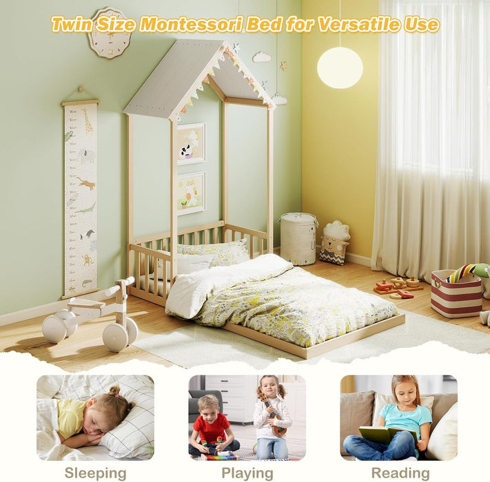 Twin Size Montessori Floor Bed Natural SolidWoodFrame