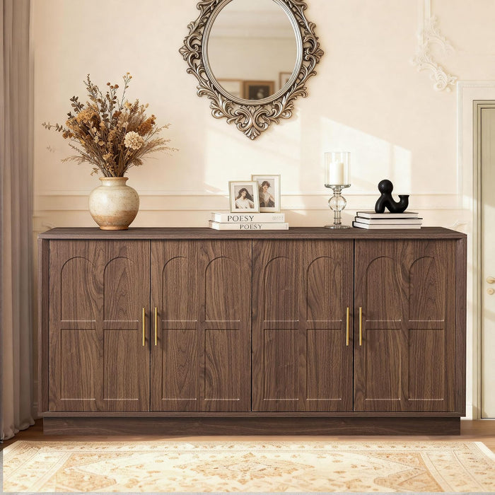 66.5" Sideboard Buffet Cabinet with Storage, Modern Credenza with Arched Doors, Large Wood Accent Cabinet for Living Room Entryway (Walnut)