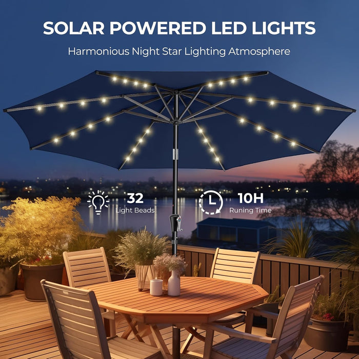 9FT Solar Patio Umbrella, 45° Easy Tilt Outdoor Table Umbrella
