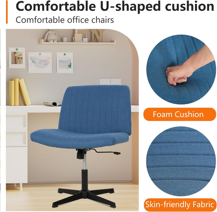 Criss Cross Chair Armless Cross Legged Office Desk Chair Adjustable Swivel Ergonomic Gaming Chair No Wheels Backrest with Wide Seat Native Sponge Computer Task Vanity Chair for Home Office,Blue