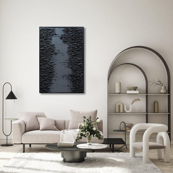 Framed Black Canvas Wall Art, Modern Abstract Oil Paintings, Relief Texture Wall Art for Living Room Bedroom Wall Decor