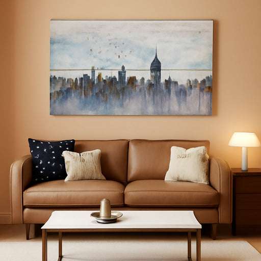 Cityscape Wall Art New York City Skyline Canvas Picture Living Room, Modern Abstract Grey NYC Painting Framed Artwork for Bedroom Home Office Mens Room Wall Decor, Extra Large 58"X29"