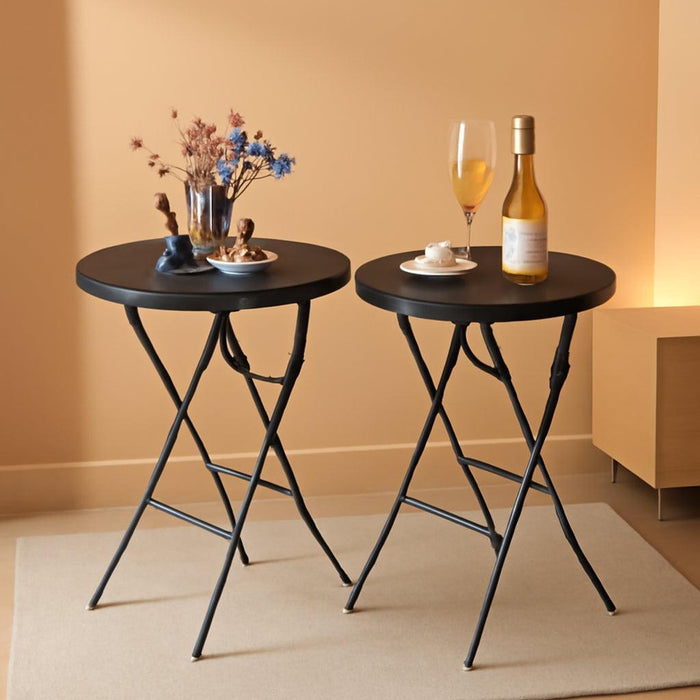 32In Cocktail Table, Folding round High Top Indoor Outdoor Use, Foldable Bar Height Table for Parties and Commercial Events (Black, 2 Pcs)