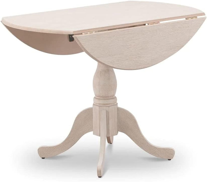 DMT-ABC-TP Dublin Kitchen Dining Table - a round Wooden Table Top with Dropleaf & Pedestal Base, 42X42 Inch, Wirebrushed Buttercream | Kitchen