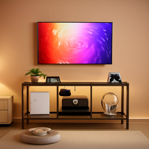 TV Stand with Charging Station to 55 Inches, LED Entertainment Center, Media TV Console Table with Open Storage Shelving for Living Room, Bedroom, Rustic Brown and Black BF122UDDS01