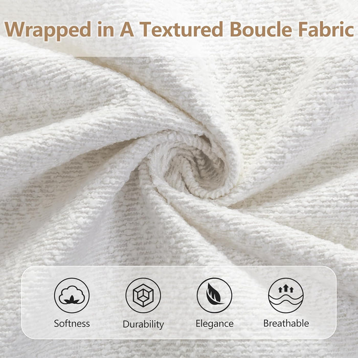 King Size Teddy Fleece Thick Fabric Upholstered Platform Bed with Curved Shaped Headboard, Wood Bed Frame with Solid round Legs for Kids Teens Adults, White