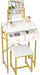 Small Makeup Vanity Desk with Mirror & Chair, Mini Vanity Desk Table Set with Fabric Storage Drawer, 19.7" Compact Vanity Desk for Girls, Dressing Table with Chair for Bedroom, White Golden
