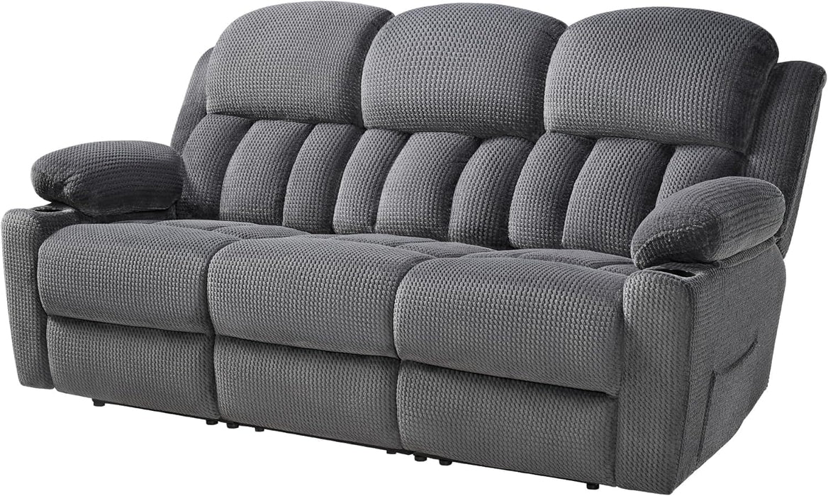 85" Manual Reclining Sofa, 3 Seater Recliner Couch with Dual Wingback Recliners & Cup Holders, Comfy Oversized Living Room Sofa, Grey