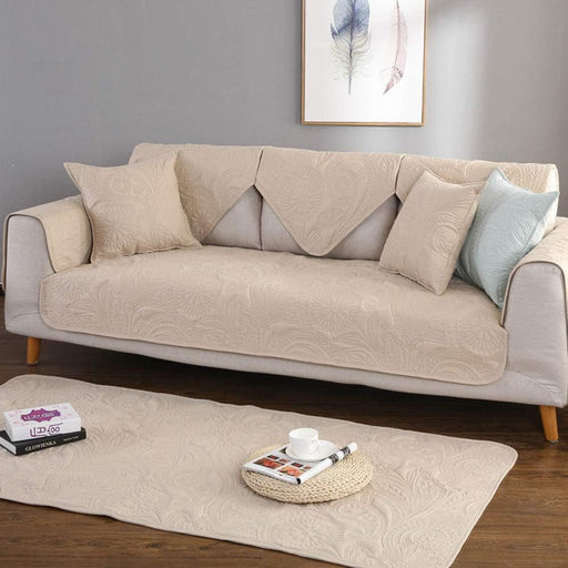 Beige Quilted Sofa Protector: Anti-Slip, Pet-Proof Cover