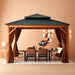 10'X12' Hardtop Wood Gazebo, Cedar Frame Outdoor Pavilion with Double Galvanized Steel Roof, Curtains and Netting Included, Ceiling Hook for Patio Backyard Deck Lawn Garden