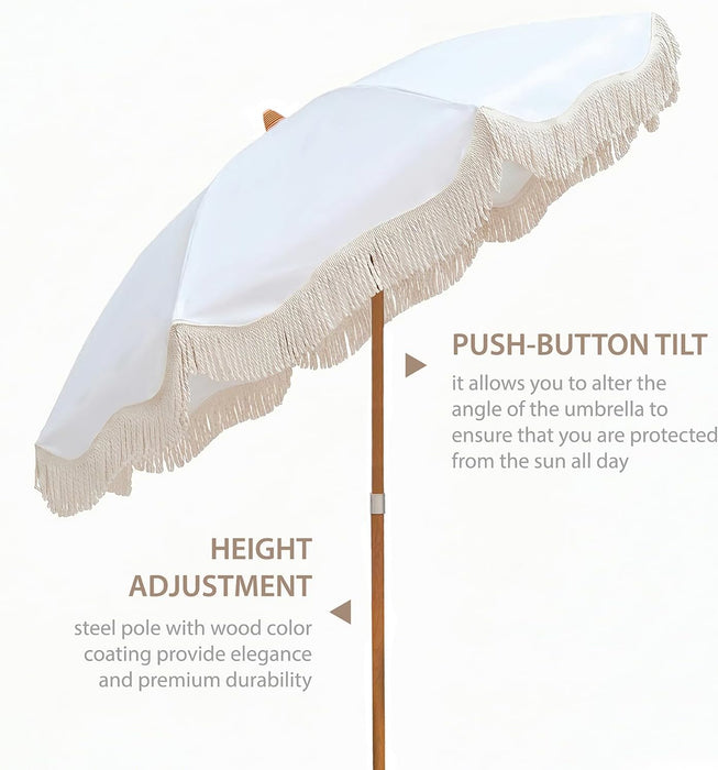 Boho Fringe Umbrella, 6.5Ft Canvas Umbrella