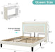 Queen PU Upholstered LED Bed Frame with Rolling Storage Nightstands, Bed Frame Queen Size with Charging Station, Wooden Slats Support, No Box Spring Needed, Noiseless, Beige White