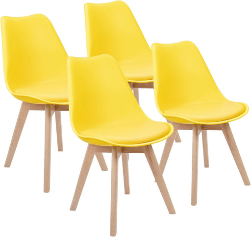 Mid Century Modern DSW Dining Chair Upholstered Side Chair with Beech Wood Legs and Soft Padded Shell Tulip Chair for Dining Room Living Room Bedroom Kitchen Set of 4 (Yellow)