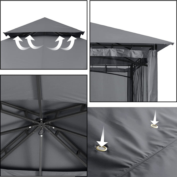 Gazebos for Patios 10X12 - Outdoor Steel Frame Gazebo with Mosquito Netting for Lawn Backyard Garden Deck (Dark Gray)