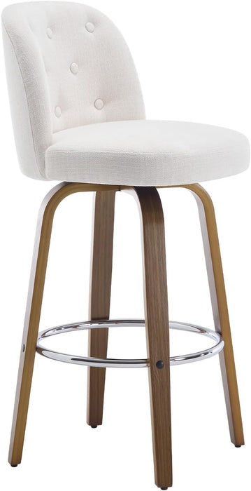 Bar Stools Set of 3, 26" Counter Height Swivel Bar Stools with Back, Walnut Bent Wood Legs, Linen Fabric Upholstered Counter Stools, Modern Counter Chairs Bar Stool for Kitchen Island, White