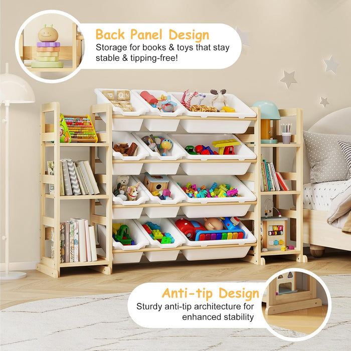 Extra Large Toy Storage Organizer, Dual Bookshelves, 12 Bins