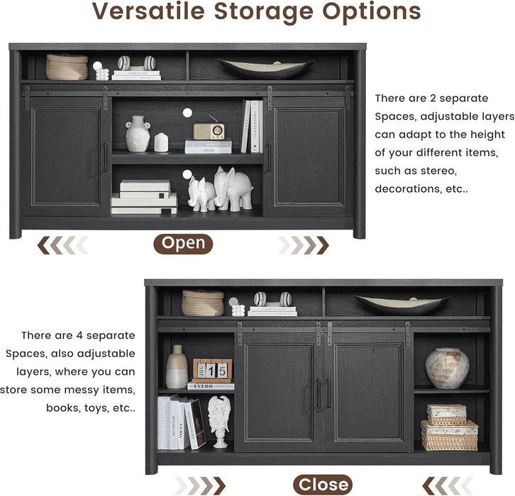 Farmhouse TV Stand for Living Room, Large Black Entertainment Center with Storage, TV Console for Bedroom, TV Stand with Sliding Barn Door Television Stands for 80 Inch TV, 38 Inch Tall Media Cabinet