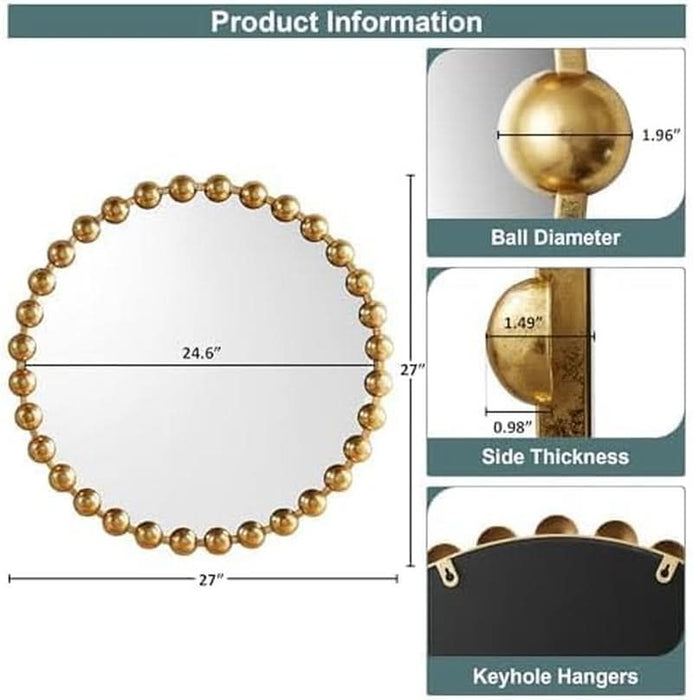 round Mirror, Metal Frame Circle Mirror 27 Inch, Wall Art Decor Mounted Hanging for Entryway, Bathroom, Hallway, Living Room, Vanity, Marlowe, Gold