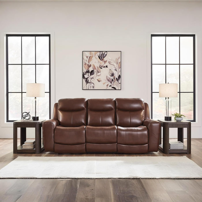 Mighty Moves Transitional Leather Match Power Reclining Sofa with Adjustable Headrest and USB Charging Port, Dark Brown