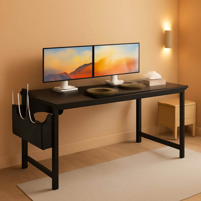 Computer Desk Large Office Desk, 48 Inch Writing Desk with Storage, Modern PC Desk Work Table with Headphone Hook for Home Office, Black
