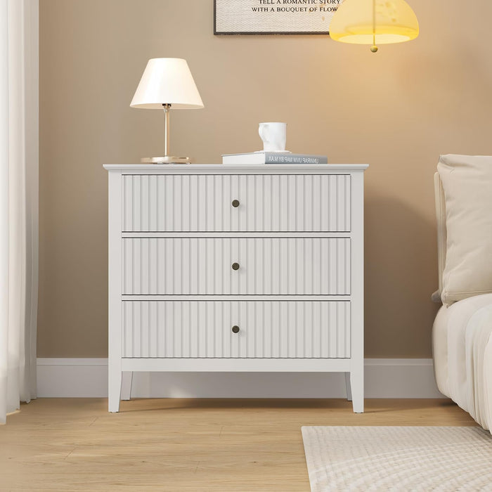 Large White 3 Drawer Dresser, Painted 30 Inch Tall Wood Nightstand with Storage, Wide Modern Chest of Drawers with Ball Bearing Slide for Bedroom Hallway Living Room Entryway Office