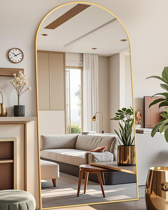 81"X41" Arched Full Length Mirror - Extra Large Floor Standing/Wall Mounted Mirror with Stand, Shatter-Resistant Gold Aluminum Frame for Bedroom, Living Room & Dressing Area