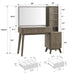 48" Fluted Makeup Vanity Desk with Large 36" Mirror and Lights, Modern Glass Top Big Vanity Table W/5 Drawers & Adjustable Shelves, Dressing Table W/Charging Station for Bedroom, Grey Alder