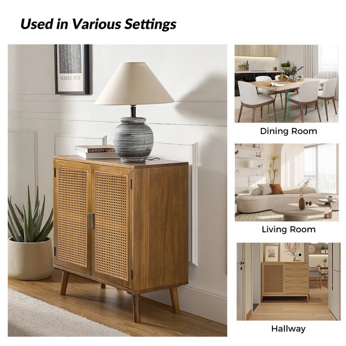 Emily 31'' Tall 2 - Rattan Door Accent Cabinet with Solid Wood Legs