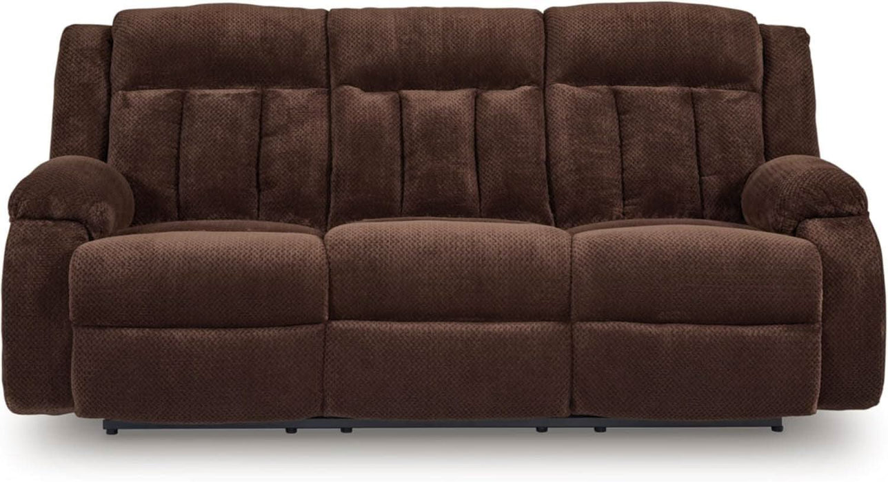 Free Wake Contemporary Dual Sided Power Reclining Sofa with Drop down Table and USB Ports, Dark Brown
