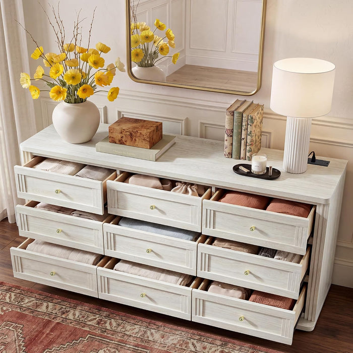 9 Drawers Dresser for Bedroom with Charging Station, Modern Chest of Drawer