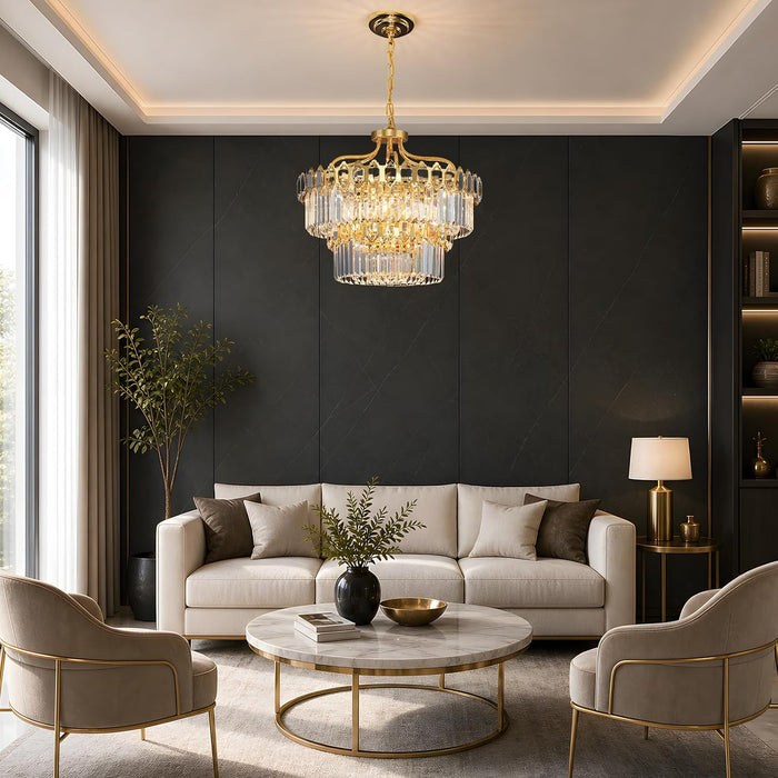 15-Light Modern Luxury Gold round Crystal Chandeliers for Dining Room 24"