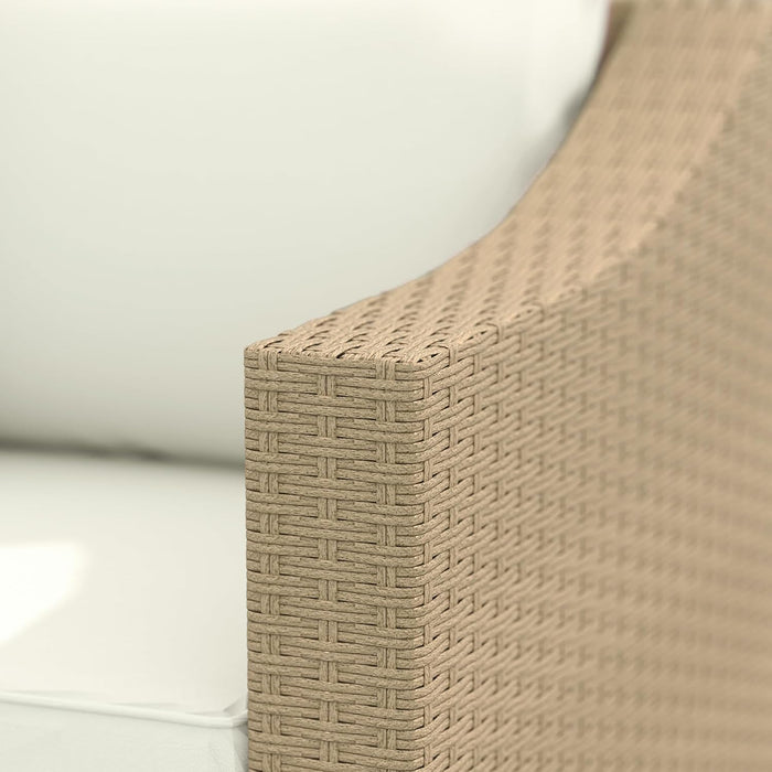 3 Seater Patio Sofa, Wicker Sofa with Cushions, Outdoor Furniture Rattan Couch with 2 Throw Pillows, Deep Seating, for Garden, Backyard, Porch, Cream White