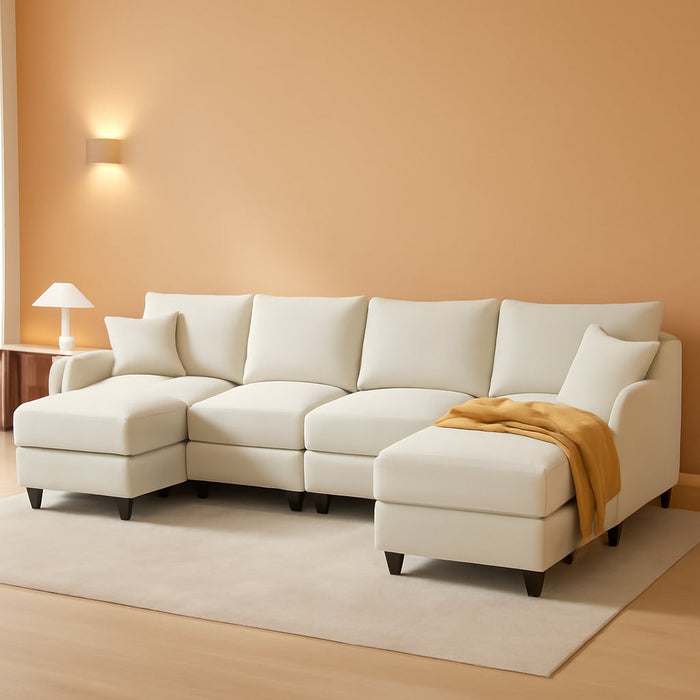 112-Inch Modular U-Shaped Sectional Beige Sofa Ottomans