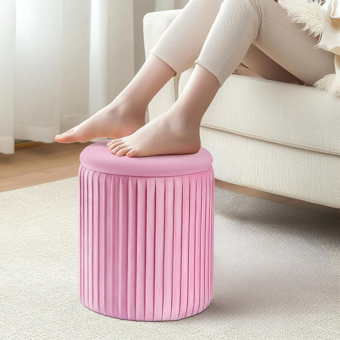 Ottoman Coffee Table,Round Ottoman with Storage Set of 3,Vanity Stool with Storage for Bedroom, Small Velvet Foot Stool for Living Room