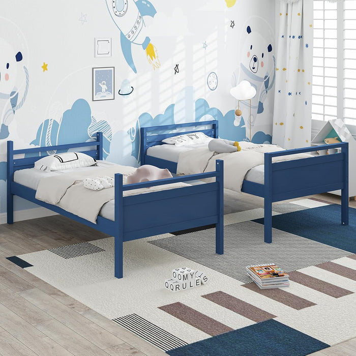 NavyBlue Convertible TwinOverTwin Bunk Bed For Kids
