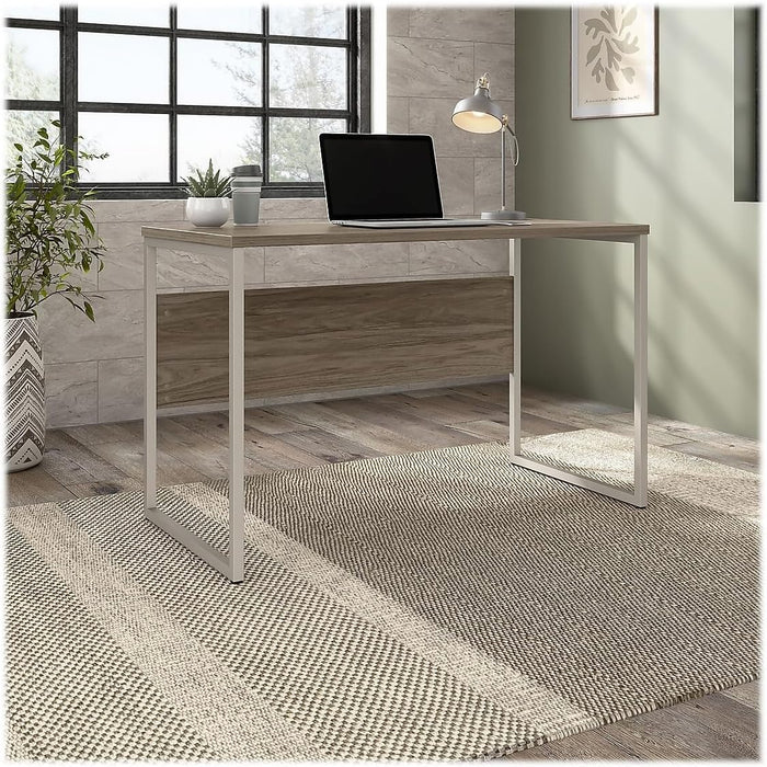 Table with Open Metal Leg Design and Privacy Panel | Hybrid Large Computer Desk for Home Office, 42W X 24D, Modern Hickory